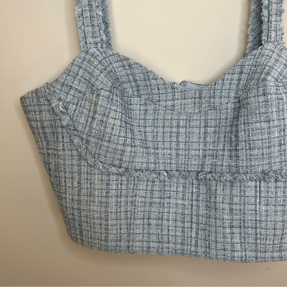 Guess Emily Sky Blue Tweed Plaid Cropped Bustier Top Size XLarge NWT - Picture 5 of 16
